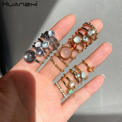 Colorful Stone Geometry Ring Set