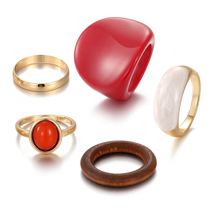 Retro Resin Rings Set