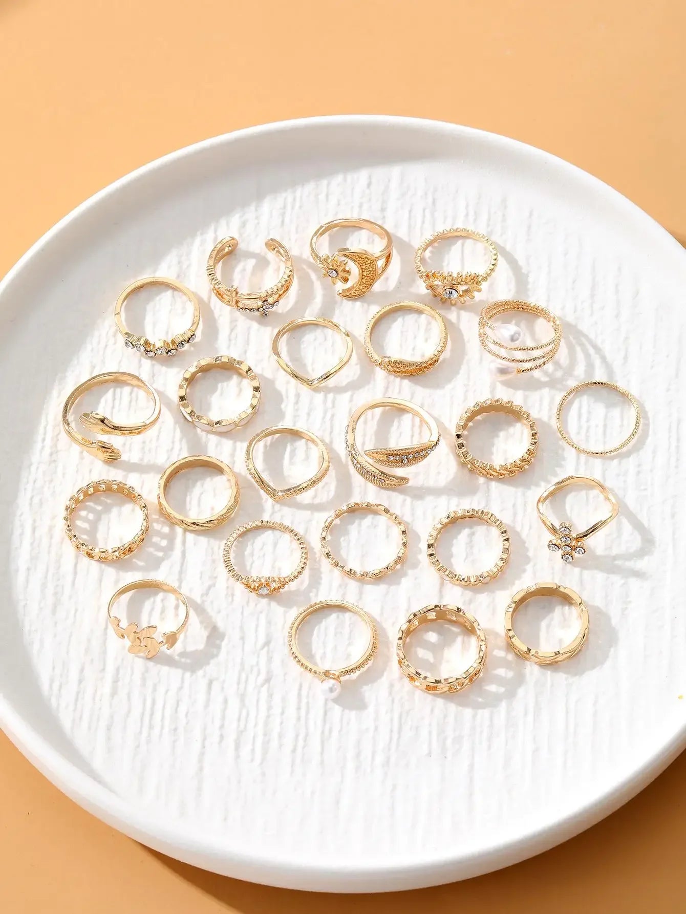 Boho Pearl Punk Ring Set – 22pcs