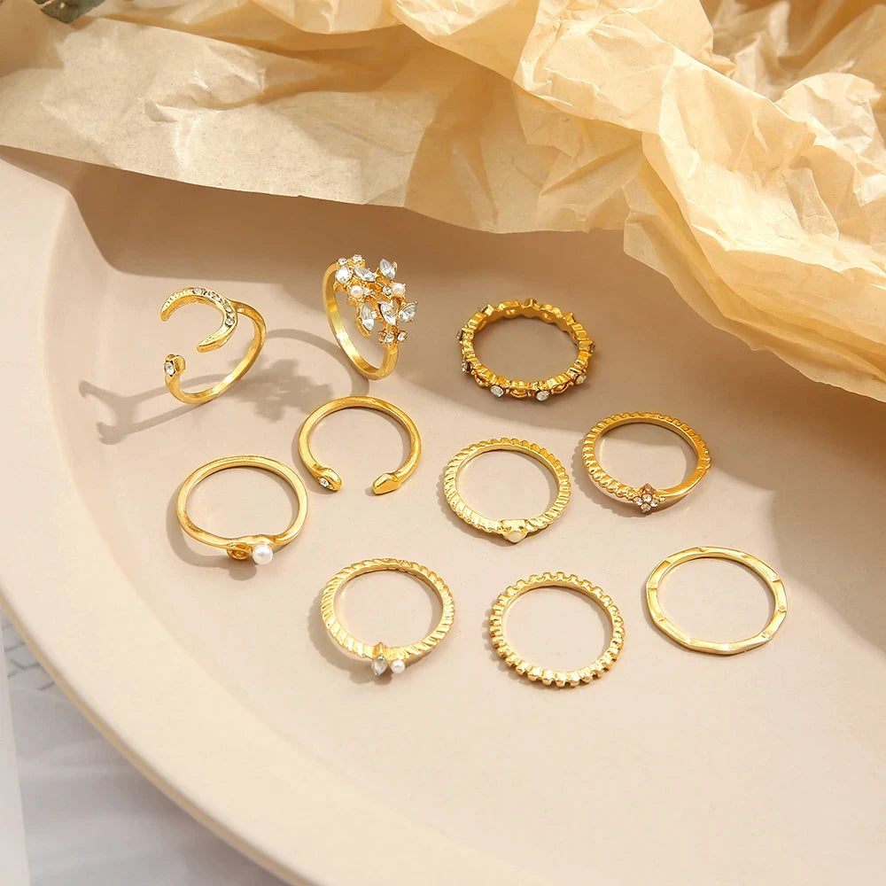 Gold Boho Ring Set – 10 Pieces