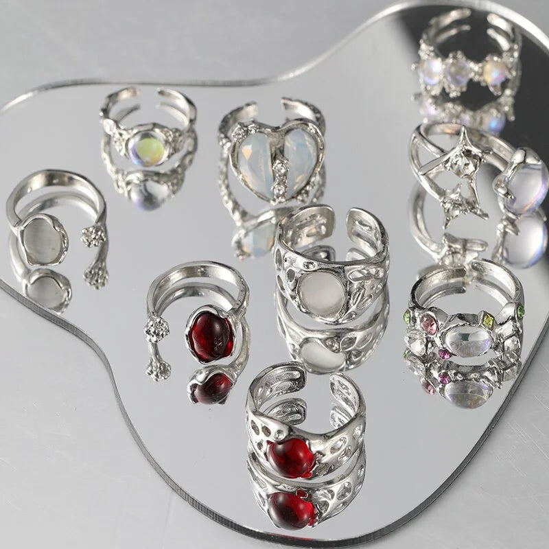 Y2K Crystal & Heart Ring Set – 9pcs