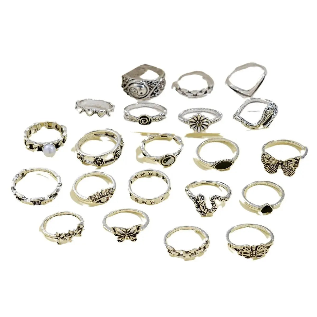 Punk Butterfly & Snake Ring Set – 21pcs