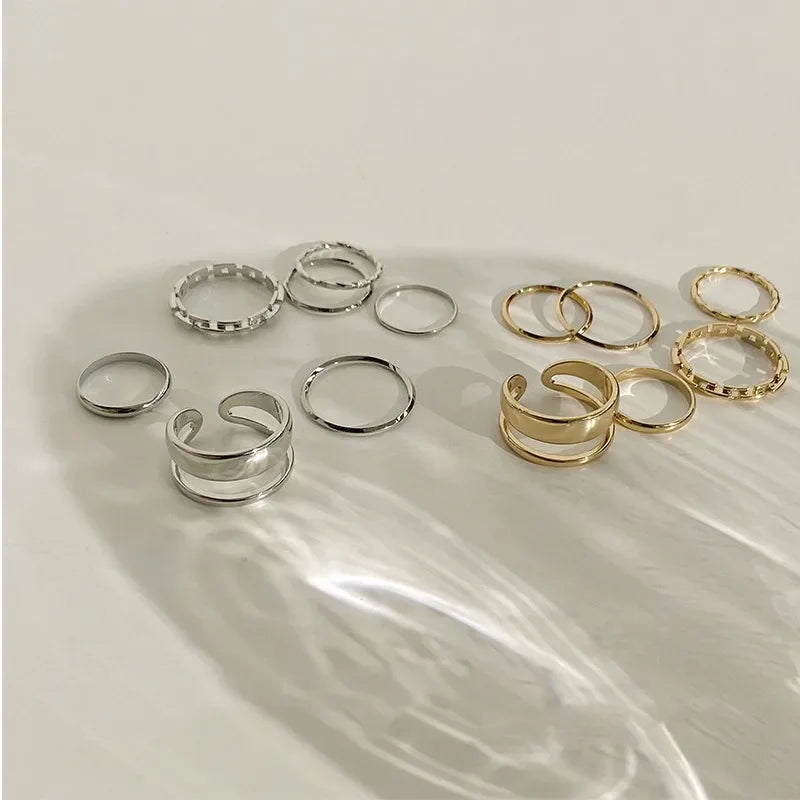 Fashion Hollow Round Ring Set – 7pcs