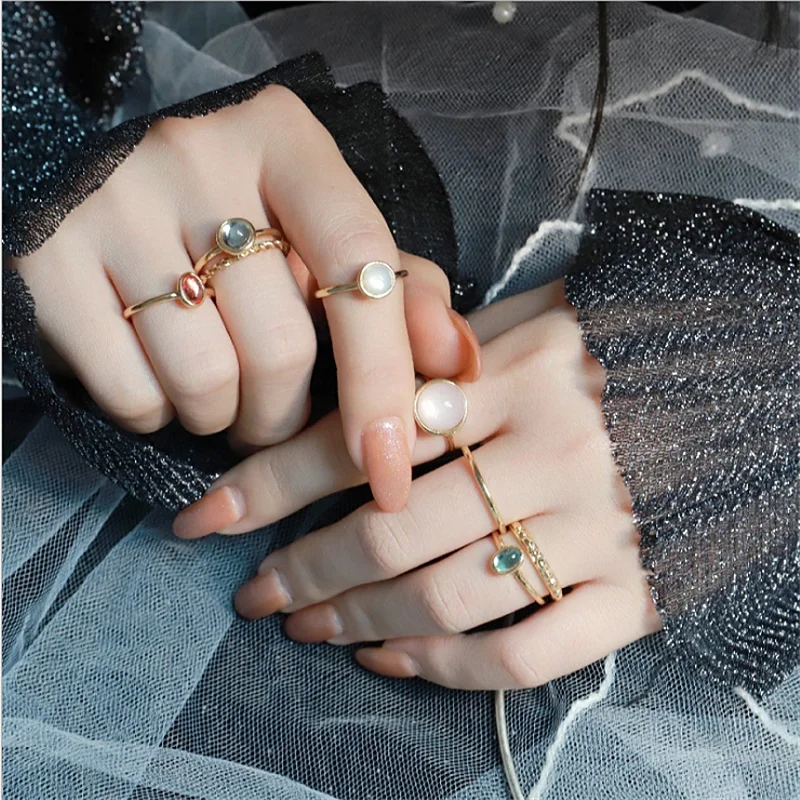 Colorful Stone Geometry Ring Set