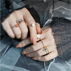 Colorful Stone Geometry Ring Set