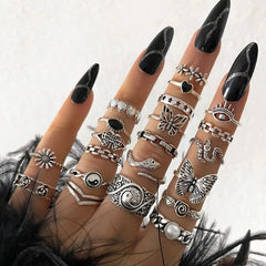 Punk Butterfly & Snake Ring Set – 21pcs