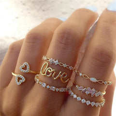 Boho Gold Heart Ring Set