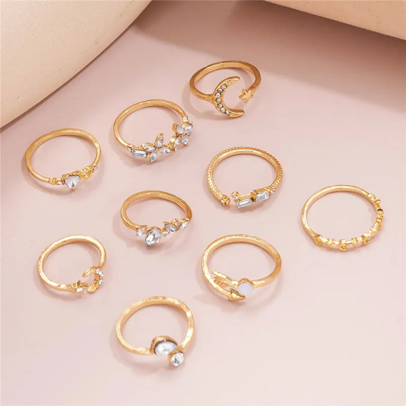 Boho Gold Heart Ring Set