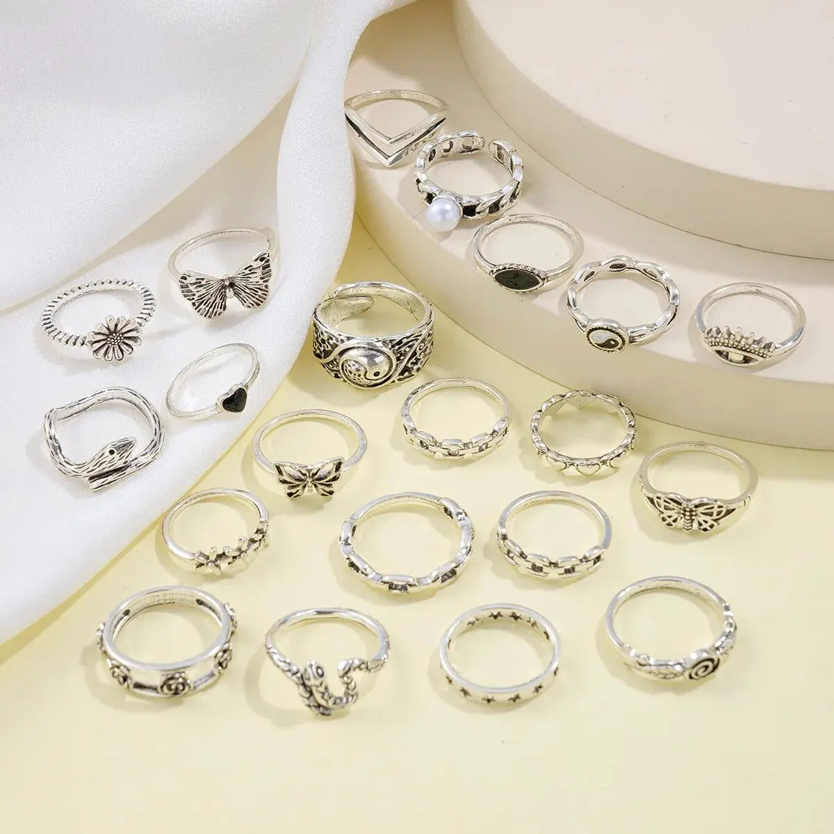 Punk Butterfly & Snake Ring Set – 21pcs