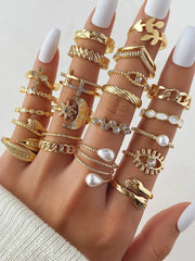 Boho Pearl Punk Ring Set – 22pcs