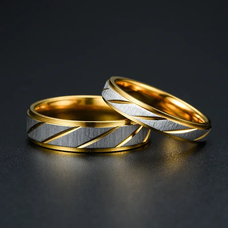 Gold Wave Pattern Couple Ring