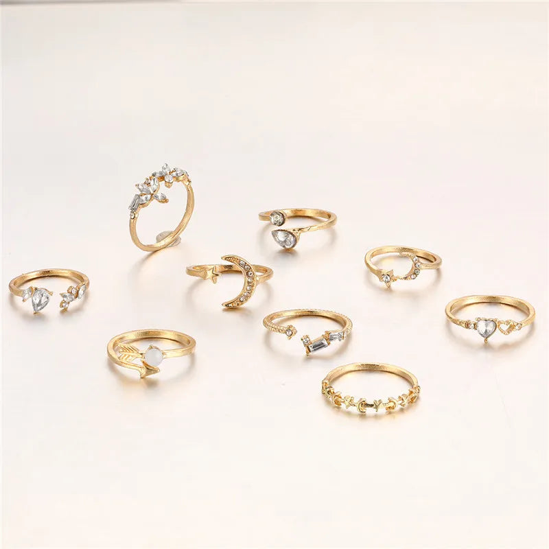 Boho Gold Heart Ring Set