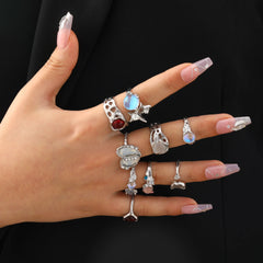 Y2K Crystal & Heart Ring Set – 9pcs