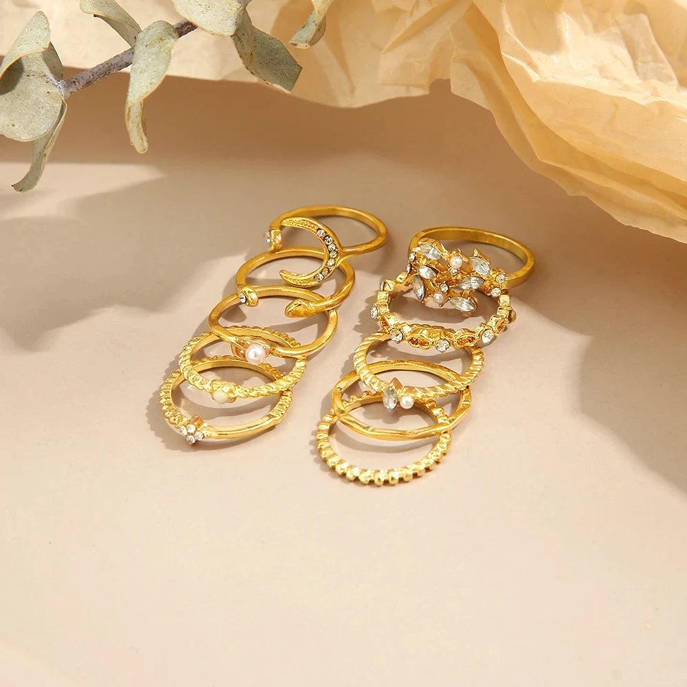 Gold Boho Ring Set – 10 Pieces